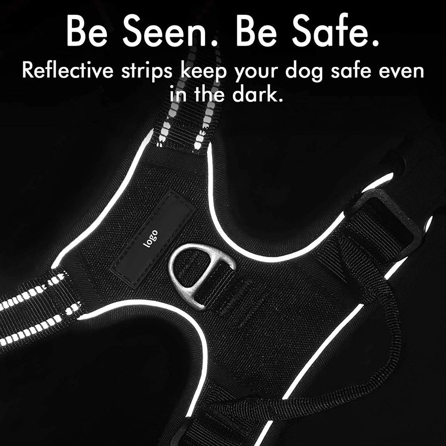 Custom Logo Dog Harness Set Wholesale | Reflective Adjustable No-Pull with BSCI
