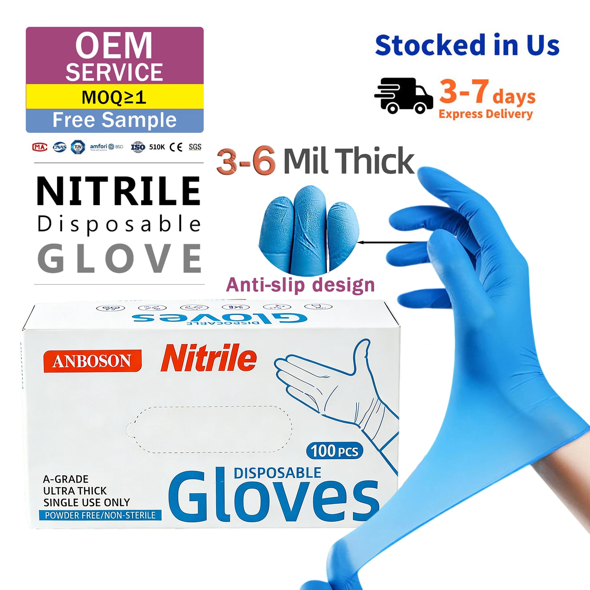 6 Mil Nitrile Gloves AQL 1.5 | 510K/CE Certified | Custom Logo | Bulk