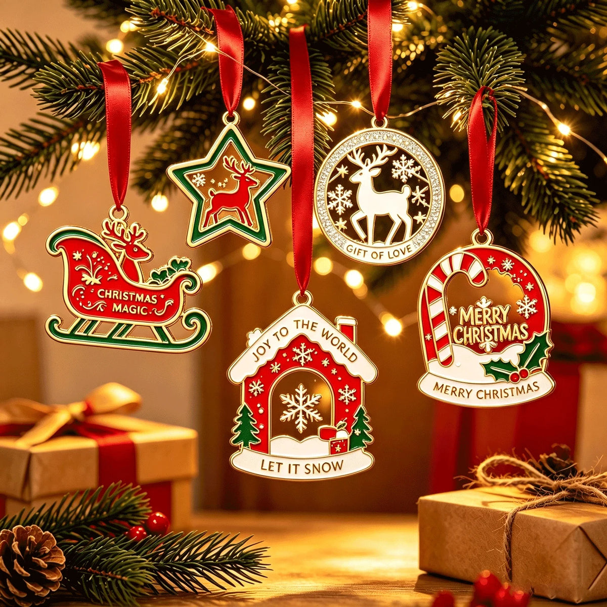 Custom Gold Metal Christmas Ornaments | MOQ 50
