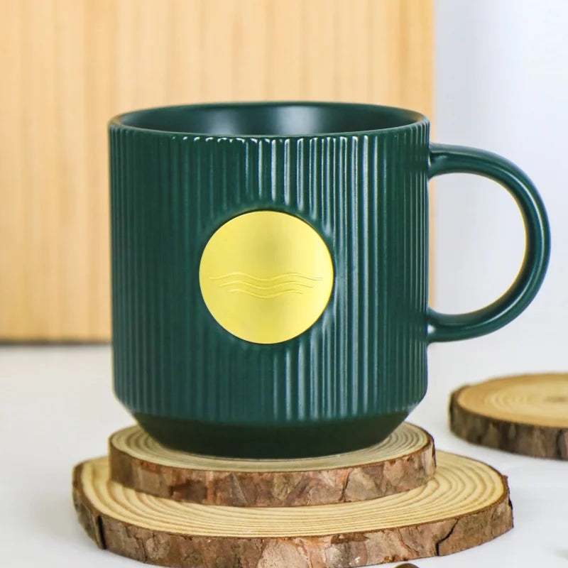 Custom Logo Ribbed Ceramic Mug - Premium Textured Coffee Cup
