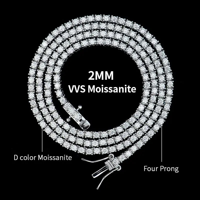 Moissanite Tennis Chain 925 Silver | Custom Logo, MOQ 1