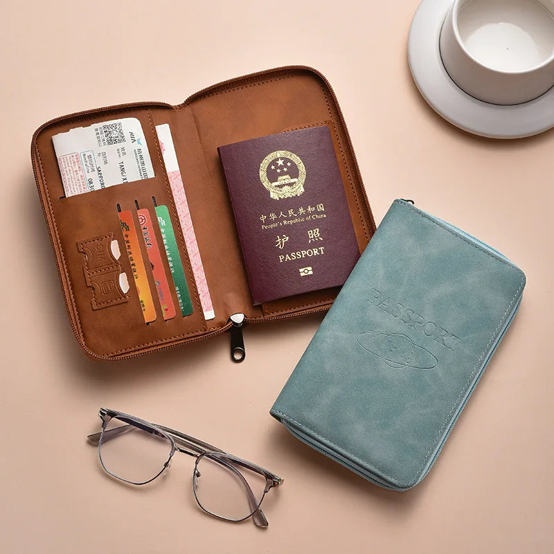 Custom PU Leather Passport Wallet: RFID Blocking, Embossed Logo, Zipper Closure for Travel