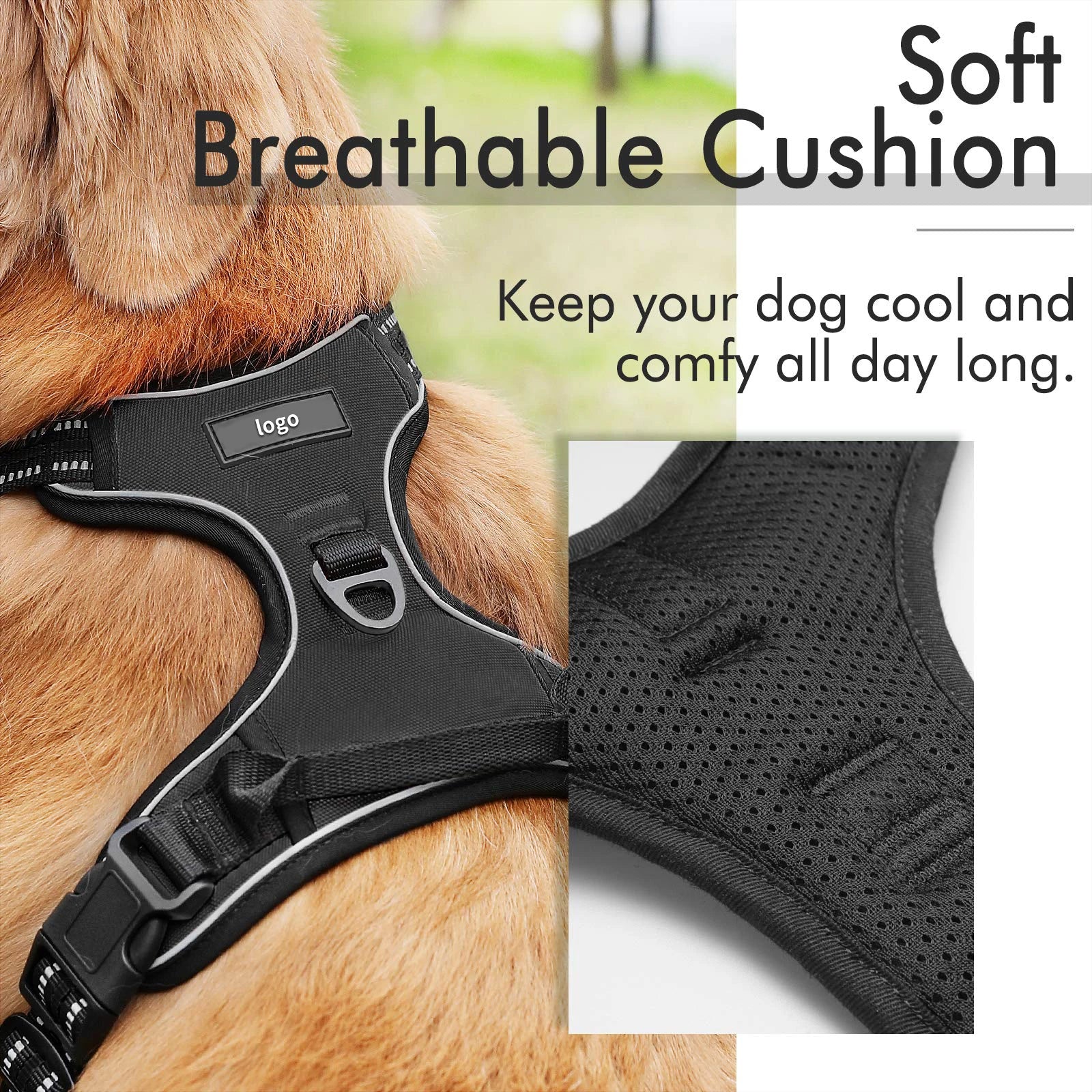 Custom Logo Dog Harness Set Wholesale | Reflective Adjustable No-Pull with BSCI