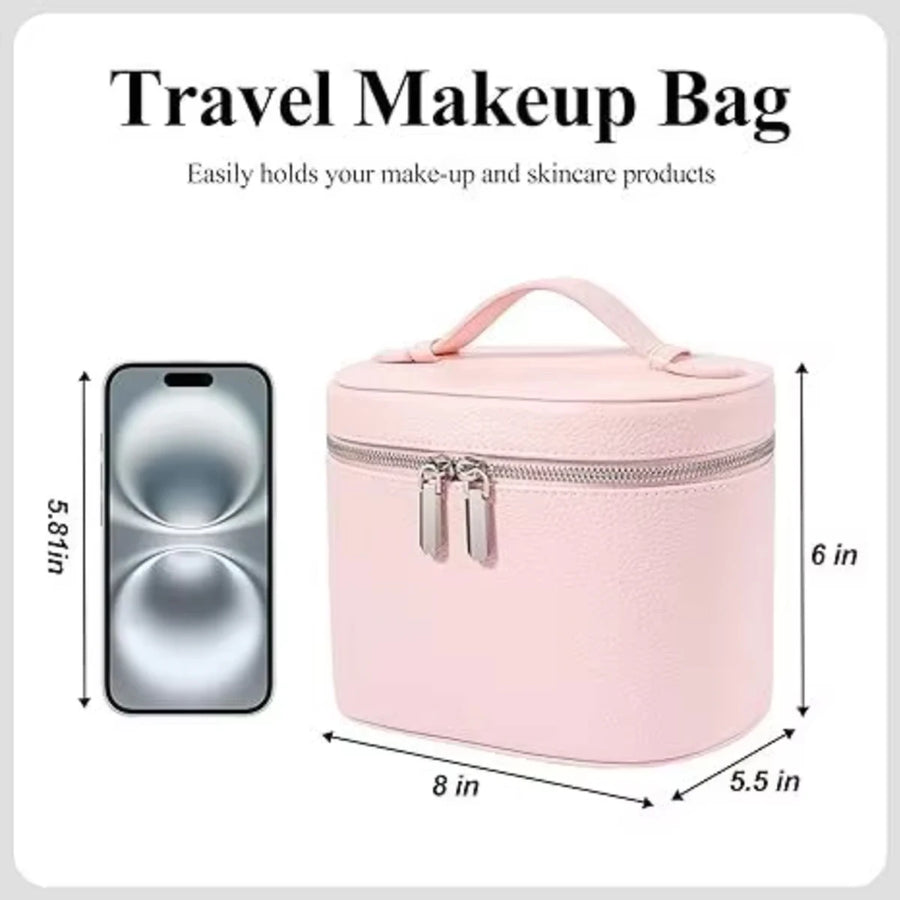 PU Leather Travel Makeup Bag | Custom Logo | 50 MOQ | Double Zipper