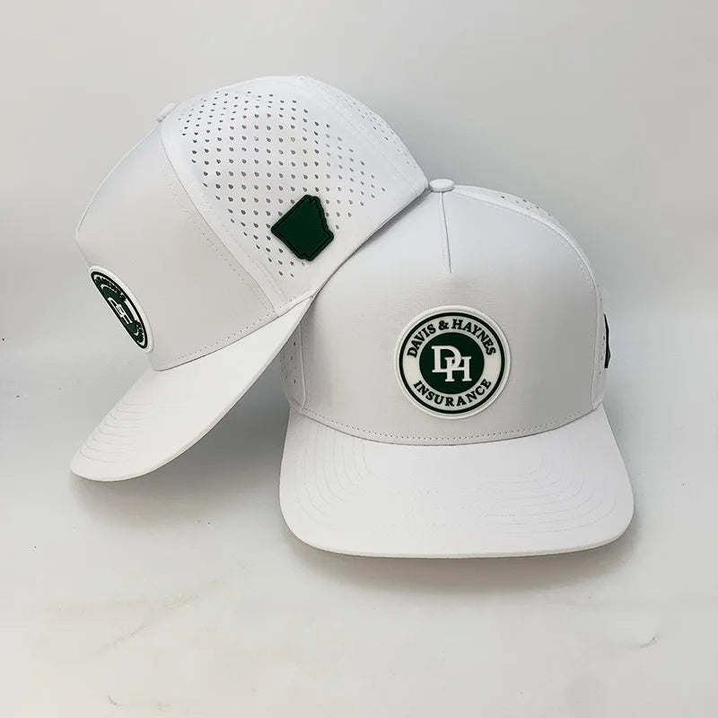 Waterproof Golf Hats Club Company Customized Sports 5 Panel Baseball Cap Hydro Breathable Rope with Rubber/PVC Logo Gorras