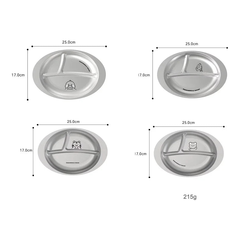 304 Stainless Steel Kids Plate — 100 MOQ, Divided Animal Shape