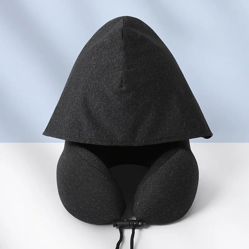 High Support Memory Foam U Shaped Travel Neck Pillow with Hood