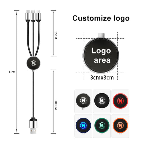 Custom 3-in-1 Braided Charging Cable with LED Logo Disc