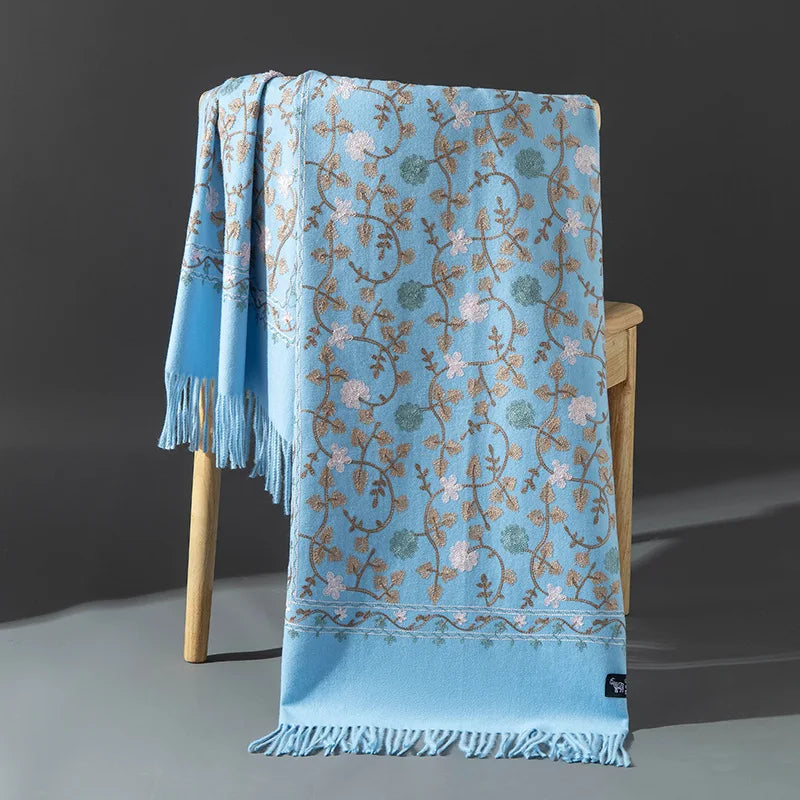 Embroidered Winter Polyester Scarf | Floral Design | Tassel Finish | 1 MOQ | Modest Fashion