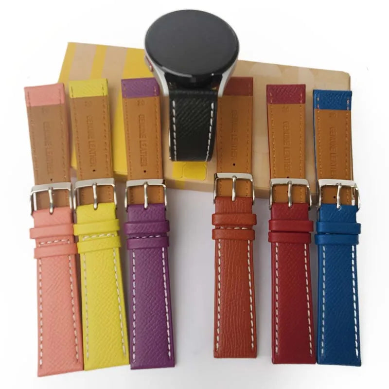 Italian Epson Calf Leather Watch Band with Stainless Steel Buckle | Custom Smartwatch Straps Bulk