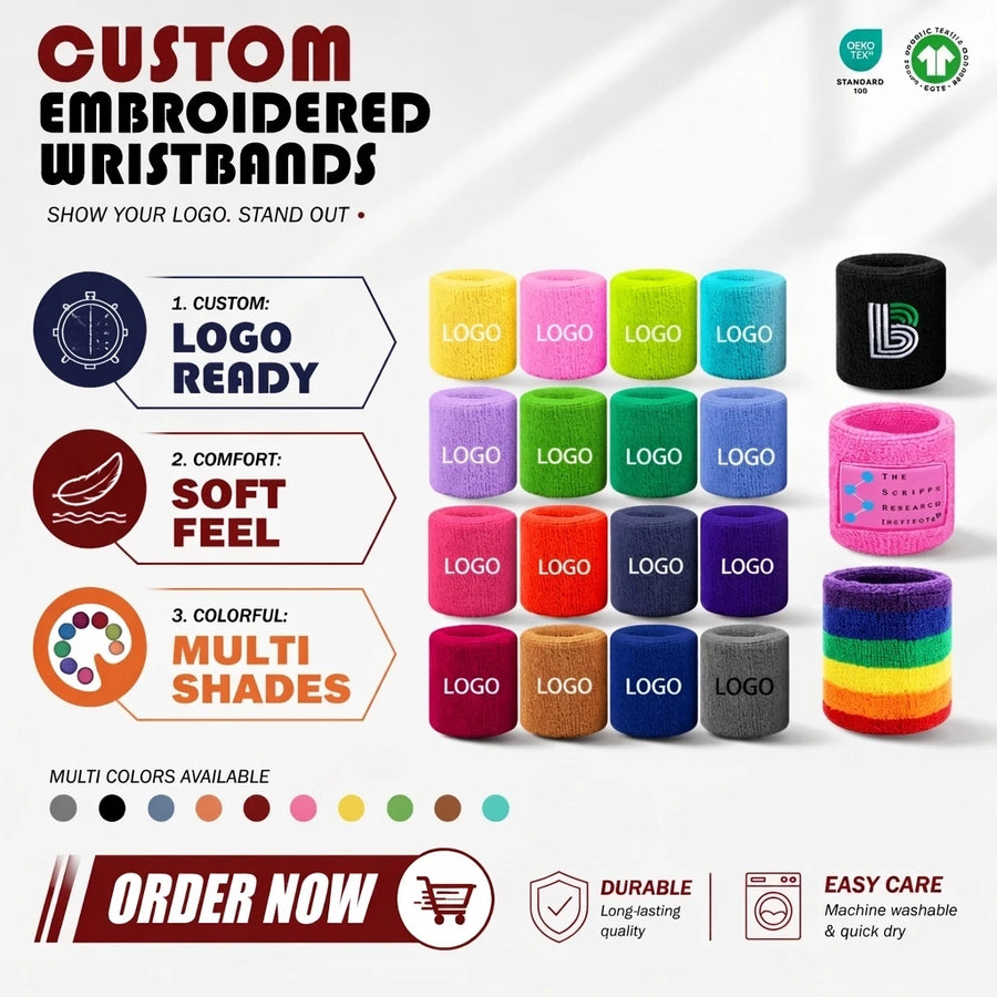 Custom Cotton Sports Wristbands | 1-Piece MOQ & 31-Day Lead Time | Breathable & Adjustable | Summer Sports