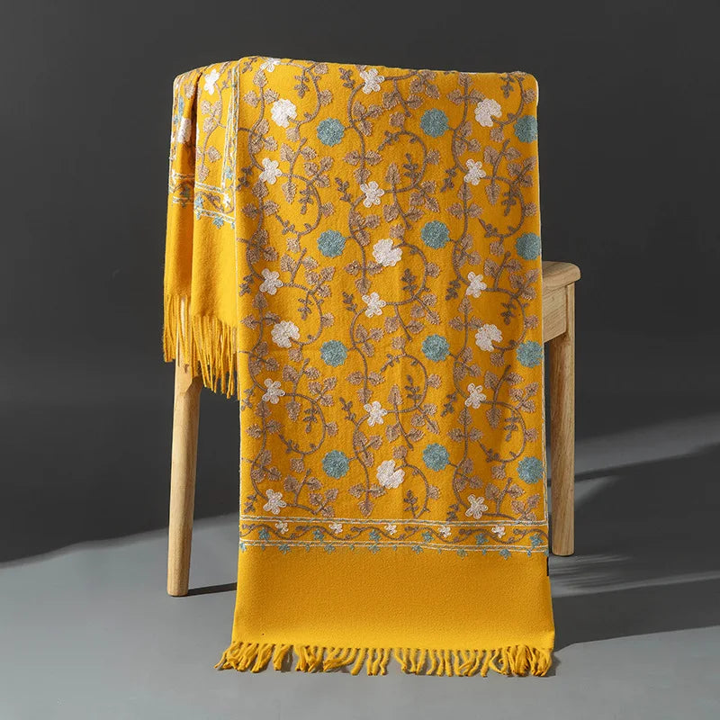 Embroidered Winter Polyester Scarf | Floral Design | Tassel Finish | 1 MOQ | Modest Fashion