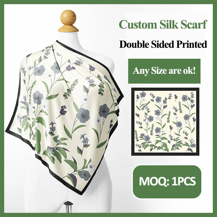 Square Silk Scarf | Digital Print | Custom Logo | 100 MOQ | Women's Fashion