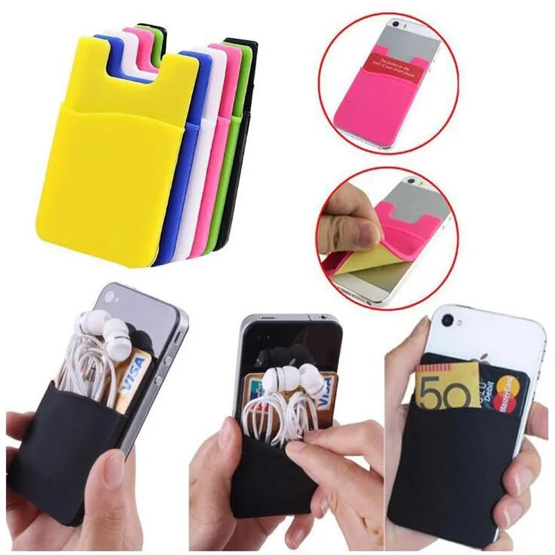 Custom logo Phone Card Holder, Silicone with Adhesive Stick-on Cell Phone Wallet