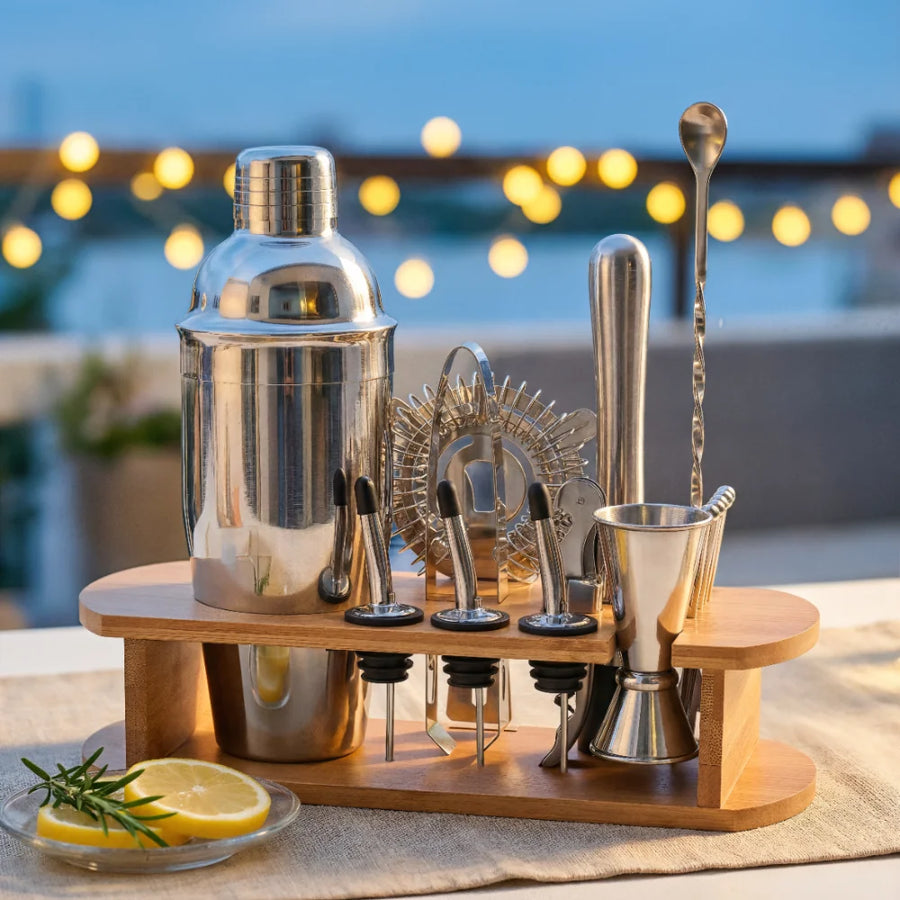 16-Piece Barware Set with Bamboo Stand | 700ml Shaker | 100 MOQ