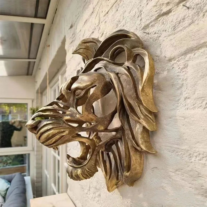 Hand-Painted Resin Lion Head Sculpture | Antique Wall Decor | Wholesale