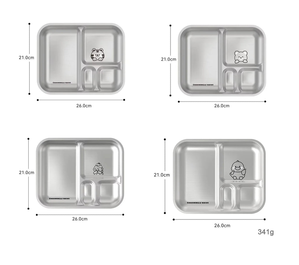 304 Stainless Steel Kids Plate — 100 MOQ, Divided Animal Shape