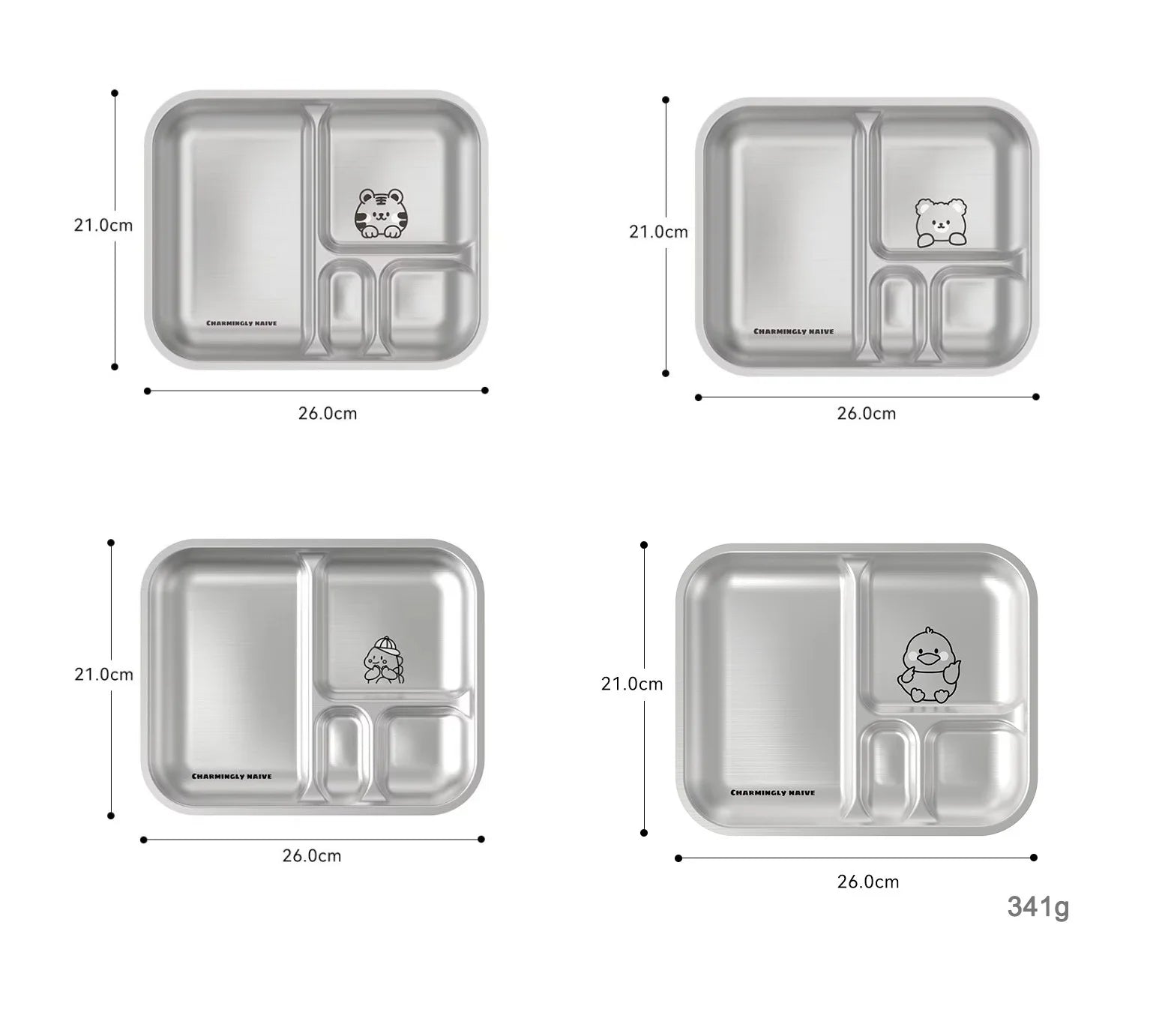 304 Stainless Steel Kids Plate — 100 MOQ, Divided Animal Shape