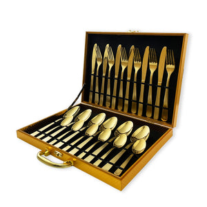 24-Piece Gold Flatware Set | PVD Coating | EU/FDA Certified | 100 MOQ