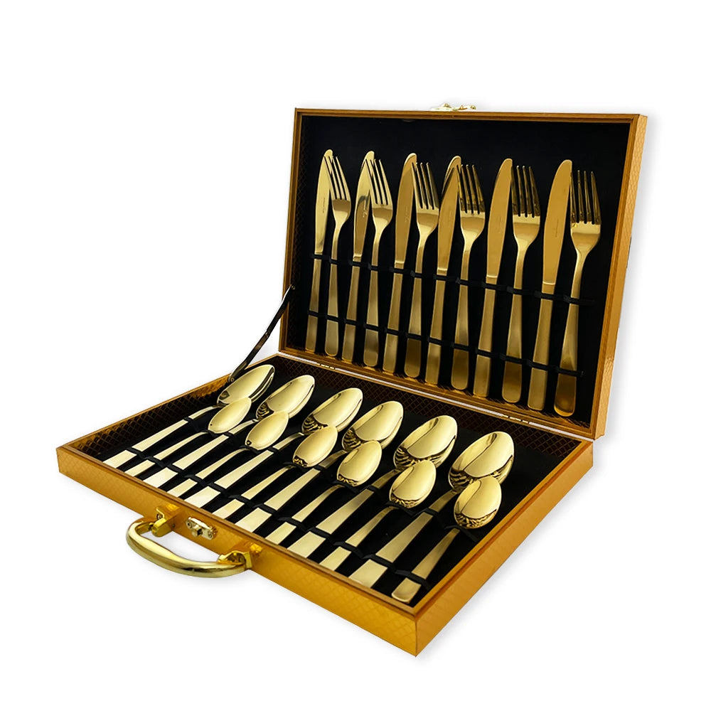 24-Piece Gold Flatware Set | PVD Coating | EU/FDA Certified | 100 MOQ