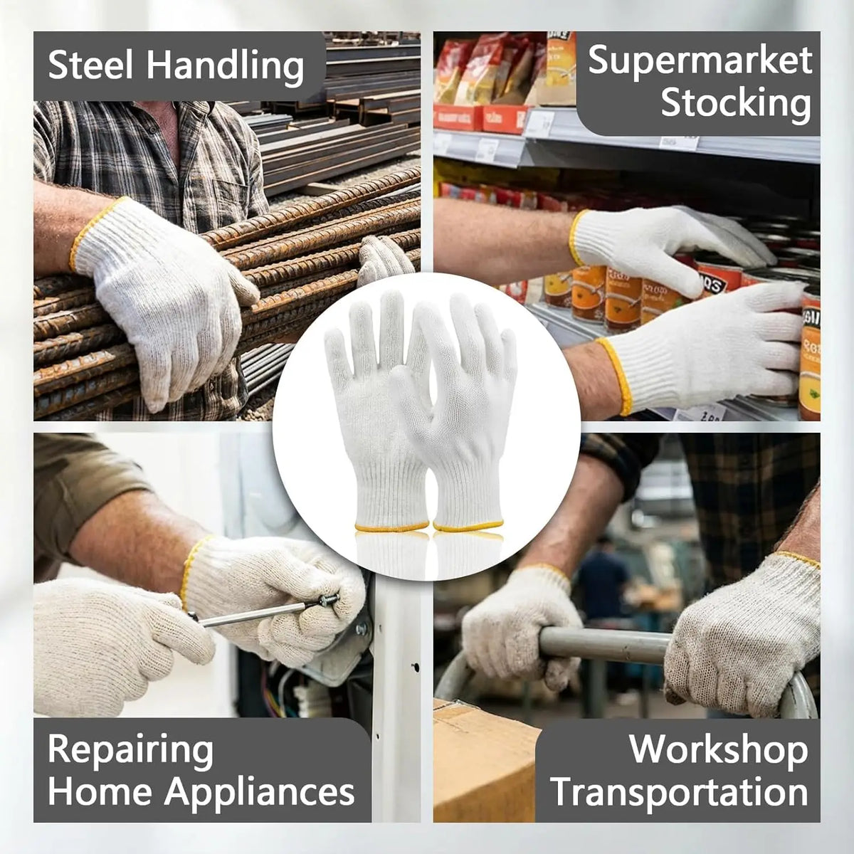 Custom Cotton Work Gloves with Printing | Bulk MOQ 8 Pairs