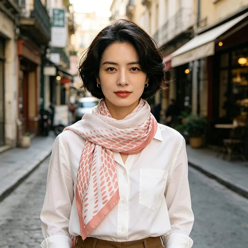 Square Silk Scarf | Digital Print | Custom Logo | 100 MOQ | Women's Fashion
