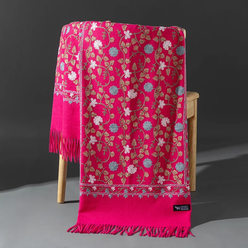 Embroidered Winter Polyester Scarf | Floral Design | Tassel Finish | 1 MOQ | Modest Fashion