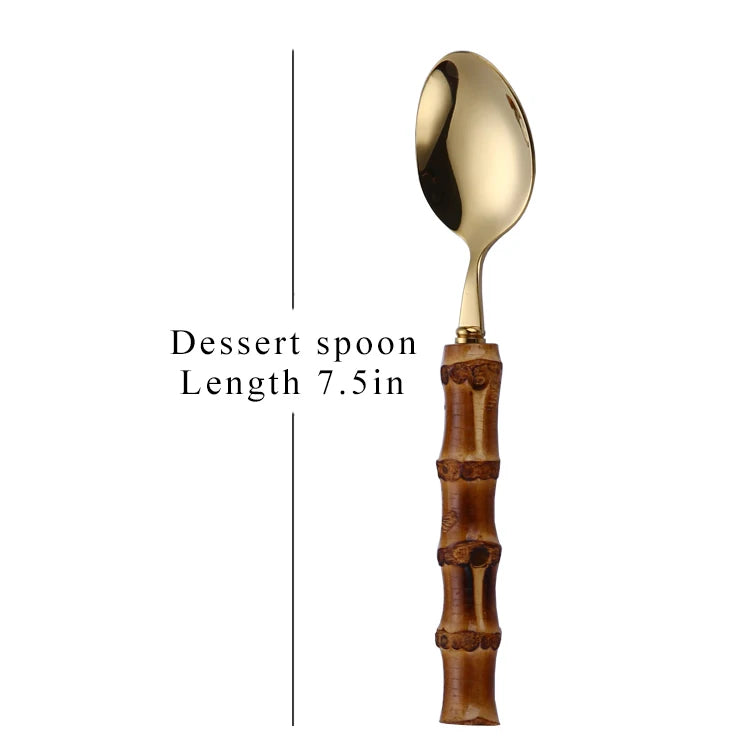 Vintage Bamboo Handle Flatware Set | Gold Mirror Polish | Custom Logo