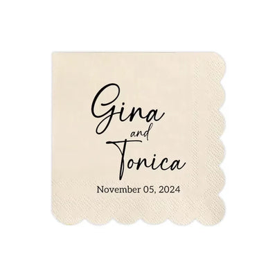 Personalized Scalloped Napkins | Custom Name/Date, 50,000 Pcs MOQ