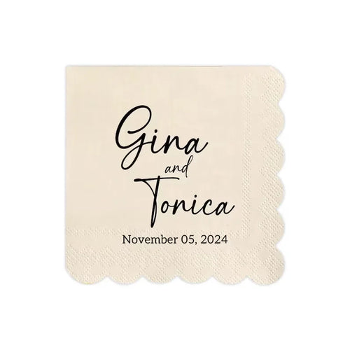 Personalized Scalloped Napkins | Custom Name/Date, 50,000 Pcs MOQ