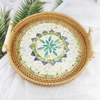 Double-Ear Rattan Fruit Plate | Hand-Woven | 50 MOQ | Colorful Shell