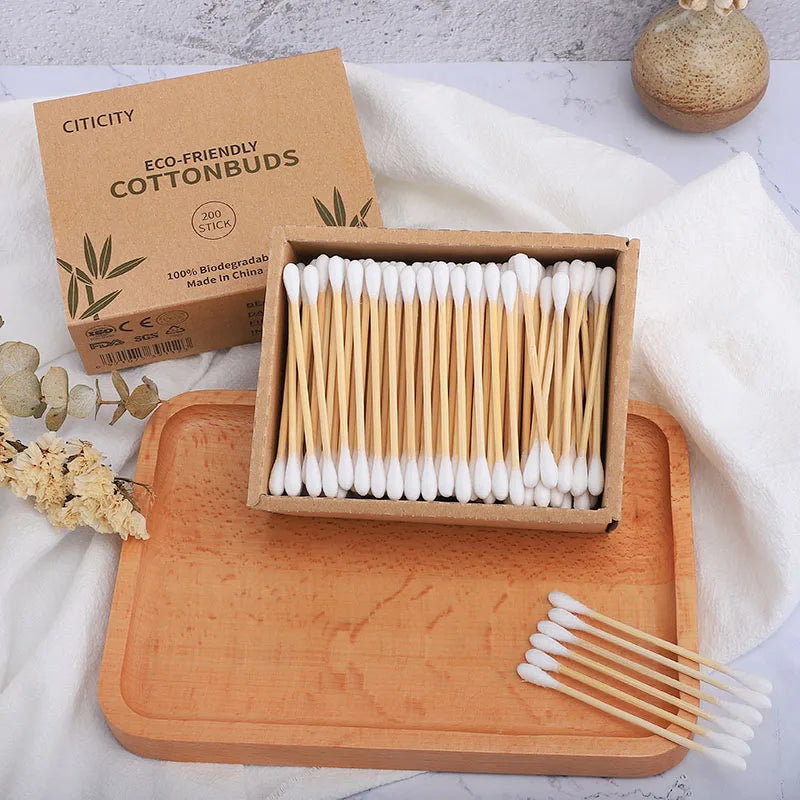 Eco-Friendly Cotton Buds 200pcs | Bamboo Sticks | Kraft Box | Bulk