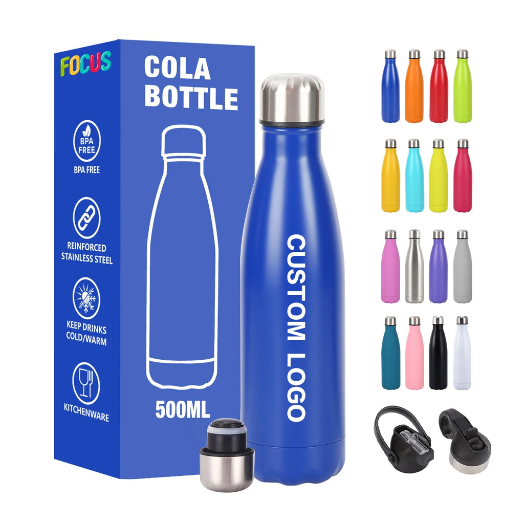 Custom 500ml Stainless Steel Cola Bottle with Laser Engraving and Logo Printing