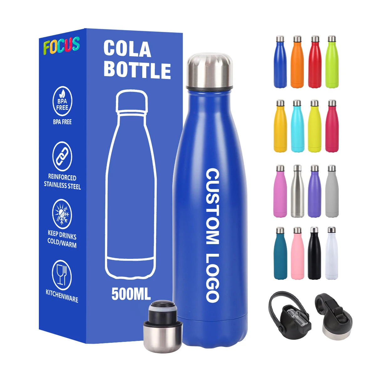 Custom 500ml Stainless Steel Cola Bottle with Laser Engraving and Logo Printing