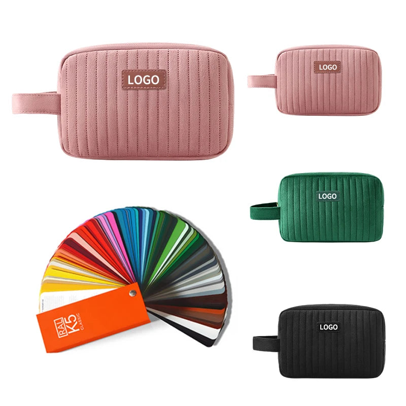 Custom Velvet Cosmetic Bags with Logo — Zipper Closure, Embroidery & Woven Labels