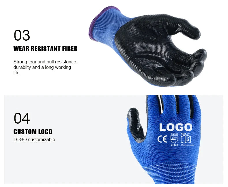 Custom 13G Polyester Nitrile Coated Gloves | 6000 Pairs MOQ | Construction Safety Hand Gloves Wholesale