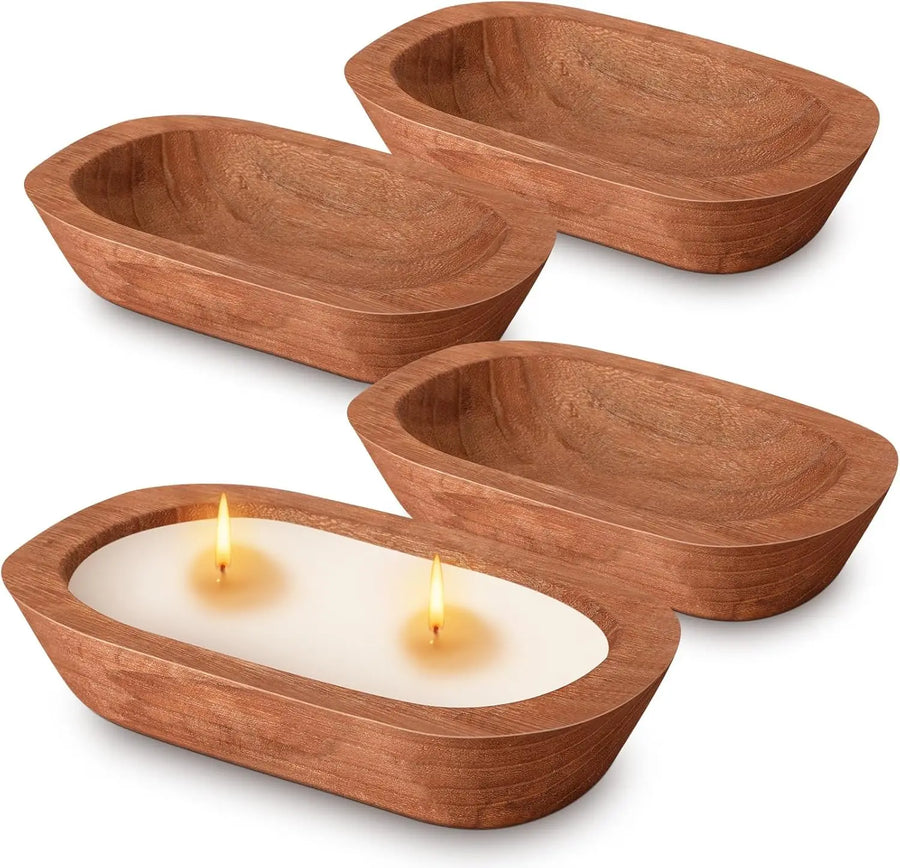 Hand-Carved Wooden Candle Bowl | Oval Rustic Decor Bowl | Factory Wholesale