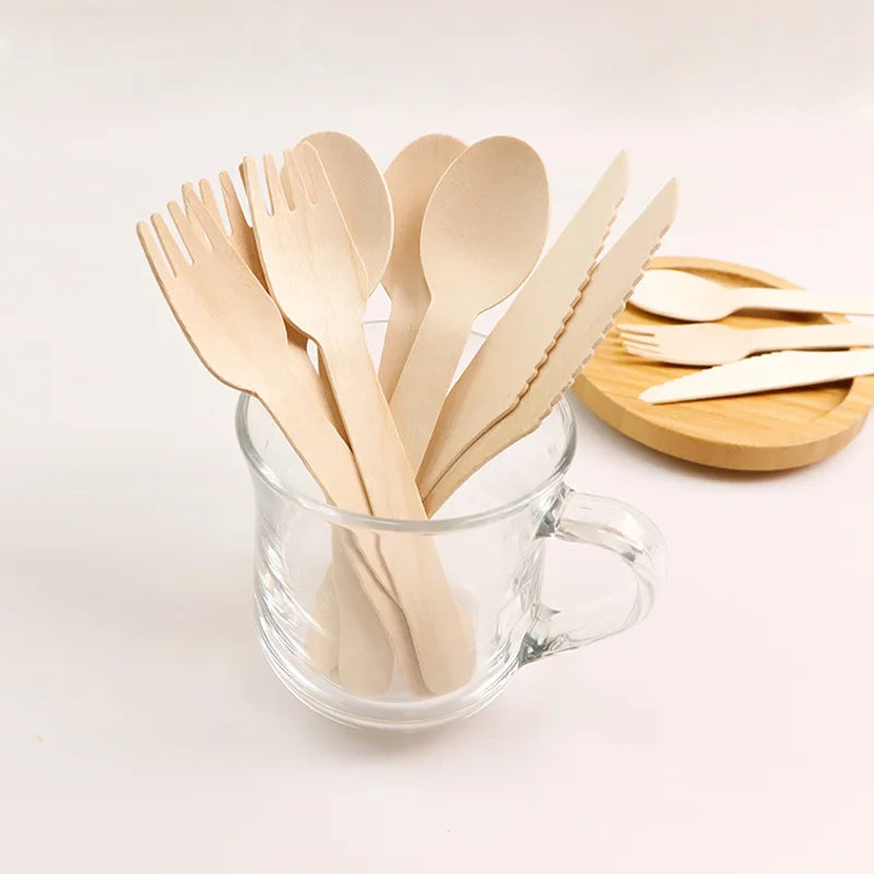 Custom Wooden Cutlery Set | Birch Fork Spoon Knife Napkin