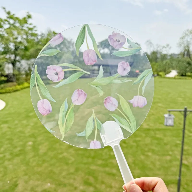 Custom Printed Transparent PP Hand Fan for Wedding Guests