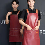 Custom PU Leather Sleeved Aprons with Logo | 50 MOQ for Restaurant Kitchen & Catering Staff Uniforms