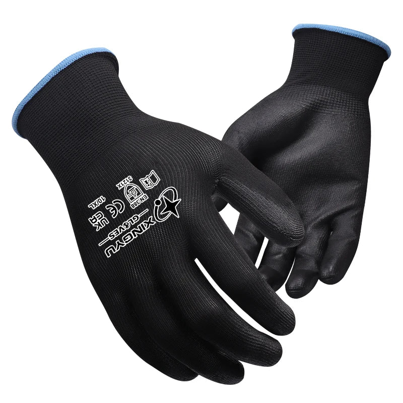 Custom Gloves With Logo 13 Gauge Polyester PU Coated Gloves Mechanic Home Work Safety PU Coated Protective Gloves