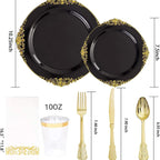 Black Gold Rim Plastic Plates — 2 MOQ, 45-Day Lead, Premium Event