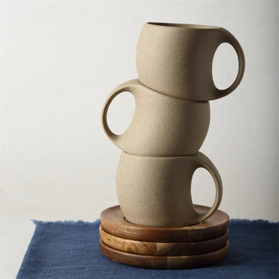 Nordic Ceramic Latte Cup with Wood Tray | 200-240ml | 48 MOQ