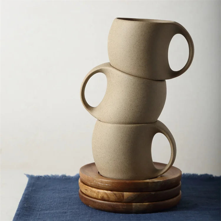 Nordic Ceramic Latte Cup with Wood Tray | 200-240ml | 48 MOQ