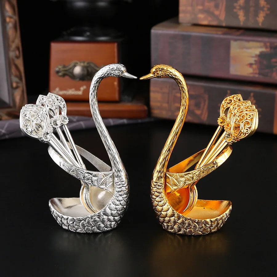 Swan Spoon Holder Set Zinc Alloy | Gold Silver | 1 MOQ | Custom Logo