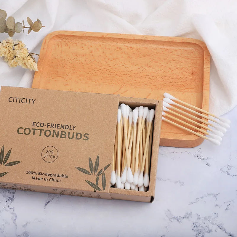 Eco-Friendly Cotton Buds 200pcs | Bamboo Sticks | Kraft Box | Bulk