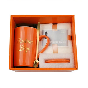 Custom Ceramic Mug Gift Set Wholesale | Towel Spoon Lid Box 50 MOQ