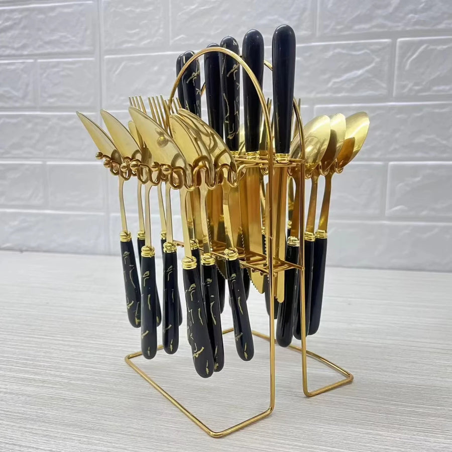 Marble Pattern Flatware Set 24-Piece | Stainless Steel 410 | 1 MOQ