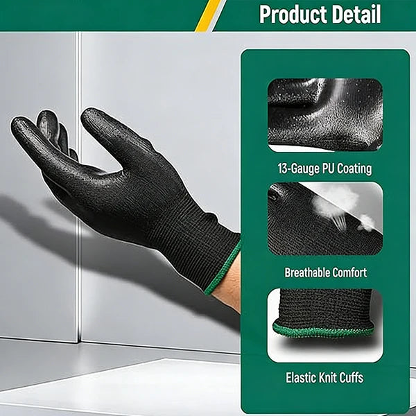 13G PU Coated Work Gloves with CE EN388 4131X | Anti-Slip, Custom Logo Bulk Order