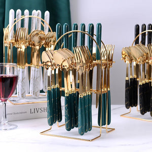 Marble Pattern Flatware Set 24-Piece | Stainless Steel 410 | 1 MOQ
